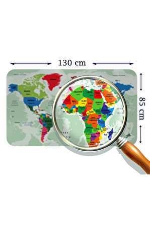 Türkçe Eğitici Ülke ve Başkent Okyanus Detaylı Atlası Dünya Haritası Duvar Sticker-85x130-3840