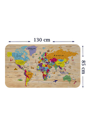 Ahşap Görünümlü Eğitici Detaylı Atlası Dünya Haritası Duvar Sticker-85x130-3842
