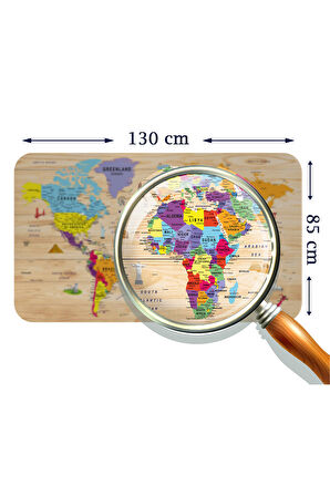 Ahşap Görünümlü Eğitici Detaylı Atlası Dünya Haritası Duvar Sticker-85x130-3842