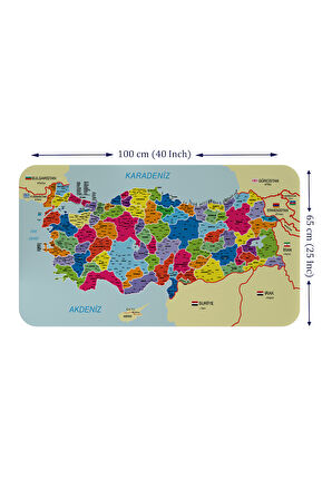 Eğitici ve Öğretici Detaylı Komşulu Türkiye Haritası Duvar Sticker-60x105-3845 | Dekoratif Sticker Duvar Süsü