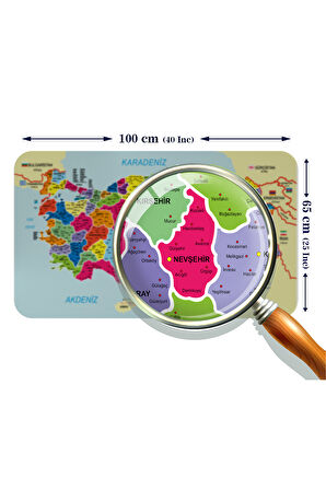 Eğitici ve Öğretici Detaylı Komşulu Türkiye Haritası Duvar Sticker-60x105-3845 | Dekoratif Sticker Duvar Süsü