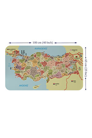 Eğitici ve Öğretici Detaylı Komşulu Türkiye Haritası Duvar Sticker-60x105-3846 | Dekoratif Sticker Duvar Süsü