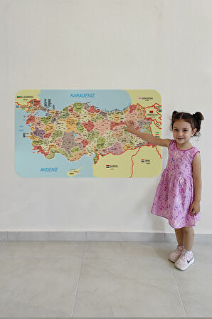 Eğitici ve Öğretici Detaylı Komşulu Türkiye Haritası Duvar Sticker-60x105-3846 | Dekoratif Sticker Duvar Süsü
