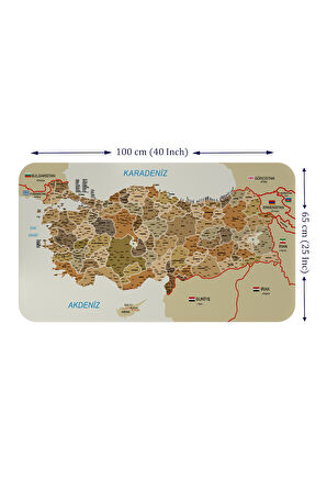 Eğitici ve Öğretici Detaylı Komşulu Türkiye Haritası Duvar Sticker-60x105-3847 | Dekoratif Sticker Duvar Süsü