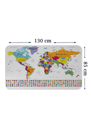Ülke Bayrak lı Eğitici Başkent Detaylı Atlası Dünya Haritası Duvar Sticker-85x130-3848