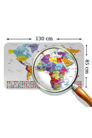 Ülke Bayrak lı Eğitici Başkent Detaylı Atlası Dünya Haritası Duvar Sticker-85x130-3848