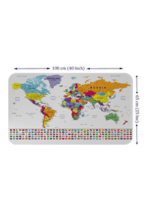 Ülke Bayrak lı Eğitici Başkent Detaylı Atlası Dünya Haritası Duvar Sticker -60x105-3848