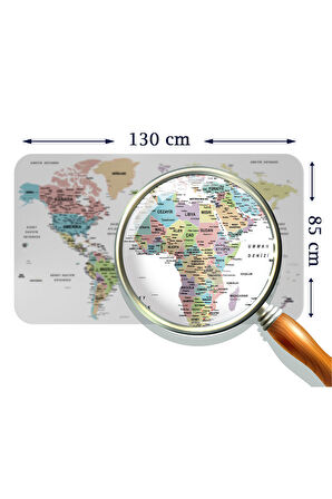 Türkçe Eğitici Ülke ve Başkent Detaylı Atlası Dünya Haritası Duvar Sticker-85x130-3850