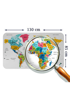 Türkçe Eğitici Ülke ve Başkent Detaylı Atlası Dünya Haritası Duvar Sticker-85x130-3851