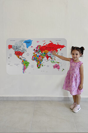 Eğitici Ülke ve Başkent Detaylı Atlası Dünya Haritası Duvar Sticker-85x130-3853