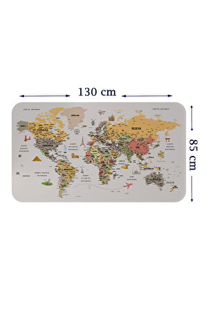 Türkçe Eğitici Ülke ve Başkent Detaylı Atlası Dünya Haritası Duvar Sticker-85x130-3854