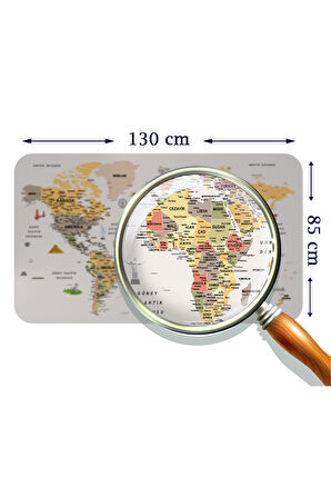 Türkçe Eğitici Ülke ve Başkent Detaylı Atlası Dünya Haritası Duvar Sticker-85x130-3854