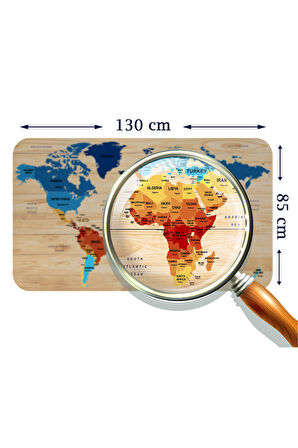 Ahşap Görünümlü Eğitici Detaylı Atlası Dünya Haritası Duvar Sticker-85x130-3856