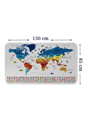 Ülke Bayrak lı Eğitici Başkent Detaylı Atlası Dünya Haritası Duvar Sticker-85x130-3857
