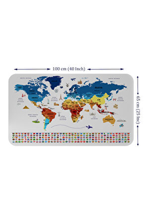 Ülke Bayrak lı Eğitici Başkent Detaylı Atlası Dünya Haritası Duvar Sticker -60x105-3857