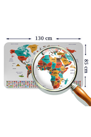 Türkçe Ülke Bayrak lı Eğitici Başkent Detaylı Atlası Dünya Haritası Duvar Sticker-85x130-3858