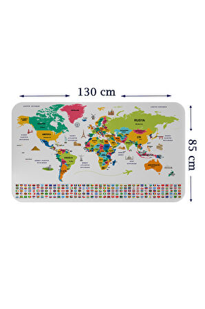 Türkçe Ülke Bayrak lı Eğitici Başkent Detaylı Atlası Dünya Haritası Duvar Sticker-85x130-3860