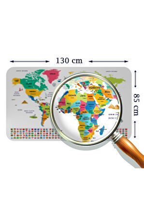 Türkçe Ülke Bayrak lı Eğitici Başkent Detaylı Atlası Dünya Haritası Duvar Sticker-85x130-3860