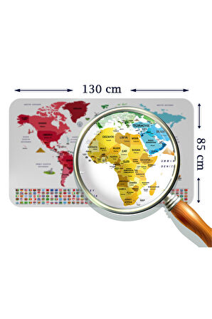 Türkçe Ülke Bayrak lı Eğitici Başkent Detaylı Atlası Dünya Haritası Duvar Sticker-85x130-3861