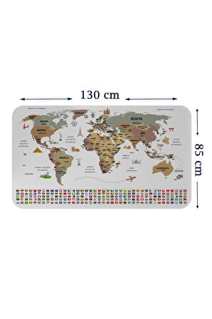 Türkçe Ülke Bayrak lı Eğitici Başkent Detaylı Atlası Dünya Haritası Duvar Sticker-85x130-3862