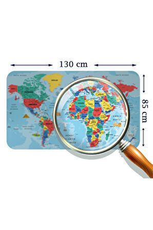 Türkçe Eğitici Ülke ve Başkent Okyanus Detaylı Atlası Dünya Haritası Duvar Sticker -85x130-3863