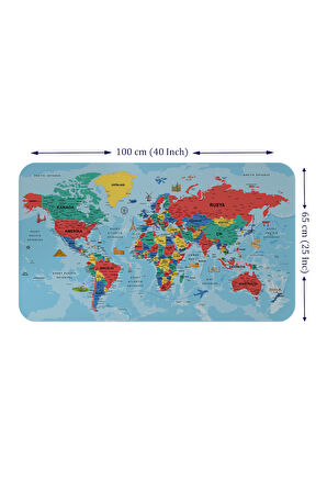Türkçe Eğitici Ülke ve Başkent Okyanus Detaylı Atlası  Dünya Haritası Duvar Sticker -60x105-3863