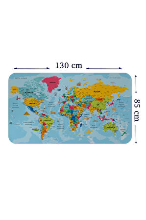 Türkçe Eğitici Ülke ve Başkent Okyanus Detaylı Atlası Dünya Haritası Duvar Sticker -85x130-3864