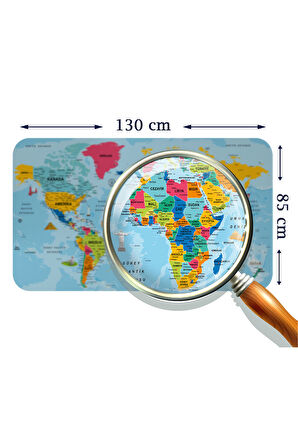 Türkçe Eğitici Ülke ve Başkent Okyanus Detaylı Atlası Dünya Haritası Duvar Sticker -85x130-3864