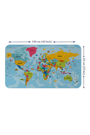Türkçe Eğitici Ülke ve Başkent Okyanus Detaylı Atlası  Dünya Haritası Duvar Sticker -60x105-3864