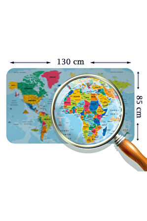 Türkçe Eğitici Ülke ve Başkent Okyanus Detaylı Atlası Dünya Haritası Duvar Sticker -85x130-3865