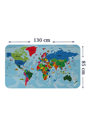 Türkçe Eğitici Ülke ve Başkent Okyanus Detaylı Atlası Dünya Haritası Duvar Sticker -85x130-3866