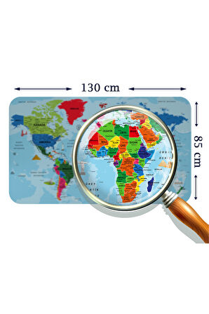 Türkçe Eğitici Ülke ve Başkent Okyanus Detaylı Atlası Dünya Haritası Duvar Sticker -85x130-3866