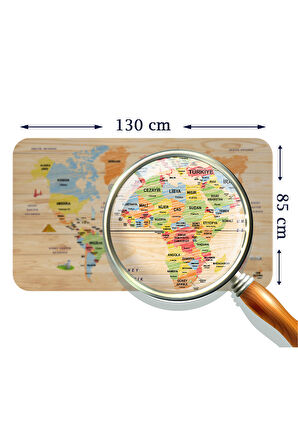 Ahşap Görünümlü Türkçe Eğitici Detaylı Atlası Dünya Haritası Duvar Sticker-85x130-3868