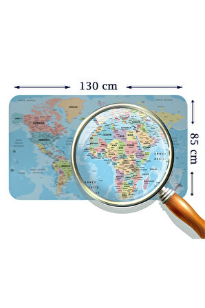 Türkçe Eğitici Ülke ve Başkent Okyanus Detaylı Atlası Dünya Haritası Duvar Sticker -85x130-3869