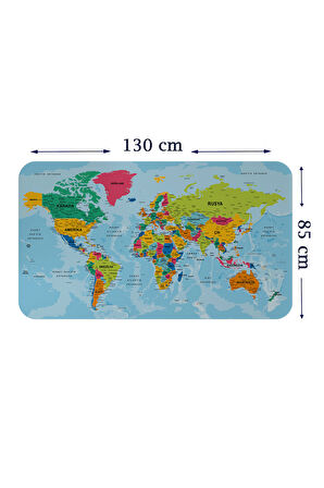 Türkçe Eğitici Ülke ve Başkent Okyanus Detaylı Atlası Dünya Haritası Duvar Sticker -85x130-3870