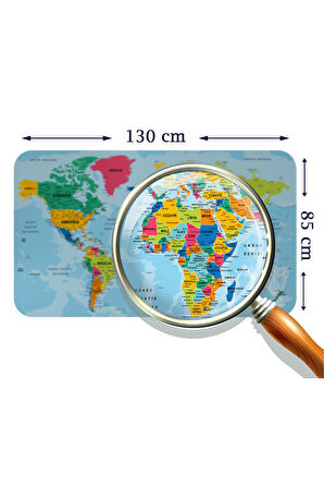 Türkçe Eğitici Ülke ve Başkent Okyanus Detaylı Atlası Dünya Haritası Duvar Sticker -85x130-3870