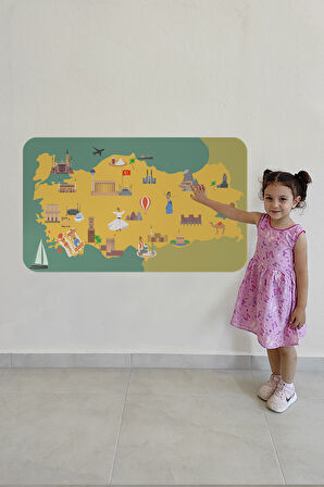 Eğitici ve Öğretici Cocuk Odası Türkiye Haritası Duvar Sticker-60x105-3873 | Dekoratif Sticker Duvar Süsü Oxy
