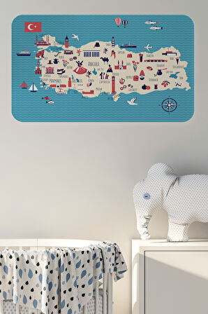 Eğitici ve Öğretici Cocuk Odası Türkiye Haritası Duvar Sticker-60x105-3874 | Dekoratif Sticker Duvar Süsü Oxy