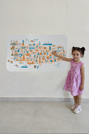 Eğitici ve Öğretici Cocuk Odası Türkiye Haritası Duvar Sticker-60x105-3875 | Dekoratif Sticker Duvar Süsü Oxy