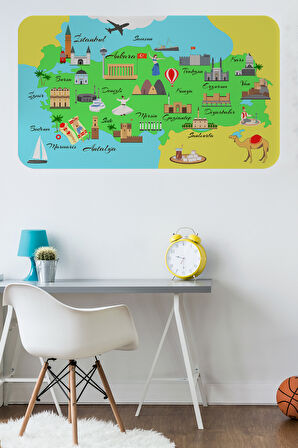 Eğitici ve Öğretici Cocuk Odası Türkiye Haritası Duvar Sticker-60x105-3876 | Dekoratif Sticker Duvar Süsü Oxy
