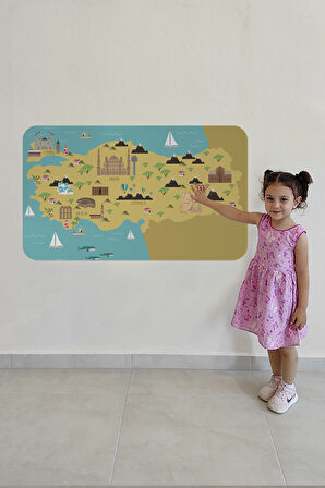 Eğitici ve Öğretici Cocuk Odası Türkiye Haritası Duvar Sticker-60x105-3877 | Dekoratif Sticker Duvar Süsü Oxy