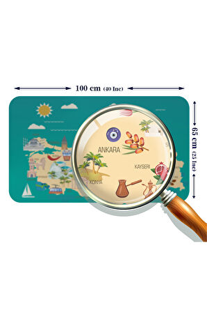 Eğitici ve Öğretici Cocuk Odası Türkiye Haritası Duvar Sticker-60x105-3878 | Dekoratif Sticker Duvar Süsü Oxy