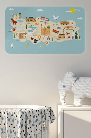 Eğitici ve Öğretici Cocuk Odası Türkiye Haritası Duvar Sticker-60x105-3879 | Dekoratif Sticker Duvar Süsü Oxy