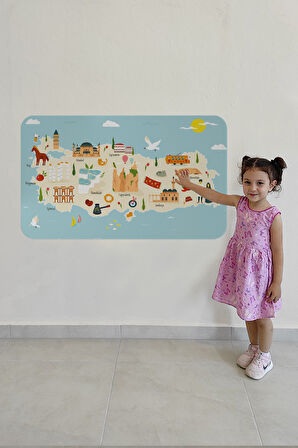 Eğitici ve Öğretici Cocuk Odası Türkiye Haritası Duvar Sticker-60x105-3879 | Dekoratif Sticker Duvar Süsü Oxy