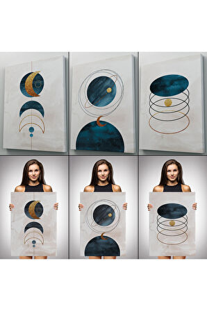Duvar Tablo Seti 3 Parça Suluboya Soyut Sanat Takımu Dekoratif Tablo-AB-2