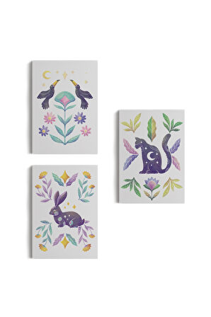 3’lü Tablo Hayvan Temalı Takım Dekoratif Şık ve Modern Duvar Tablo Seti-AŞ-19