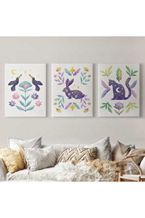 3’lü Tablo Hayvan Temalı Takım Dekoratif Şık ve Modern Duvar Tablo Seti-AŞ-19