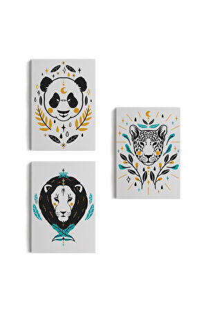 3’lü Tablo Hayvan Temalı Takım Dekoratif Şık ve Modern Duvar Tablo Seti-AU-21