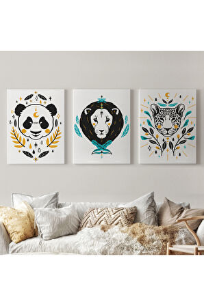 3’lü Tablo Hayvan Temalı Takım Dekoratif Şık ve Modern Duvar Tablo Seti-AU-21