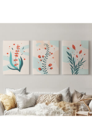 3’lü Tablo Modern Sanat Posterleri Yaz Çiçek Takımu Dekoratif Duvar Tablo Seti-AÜ-22